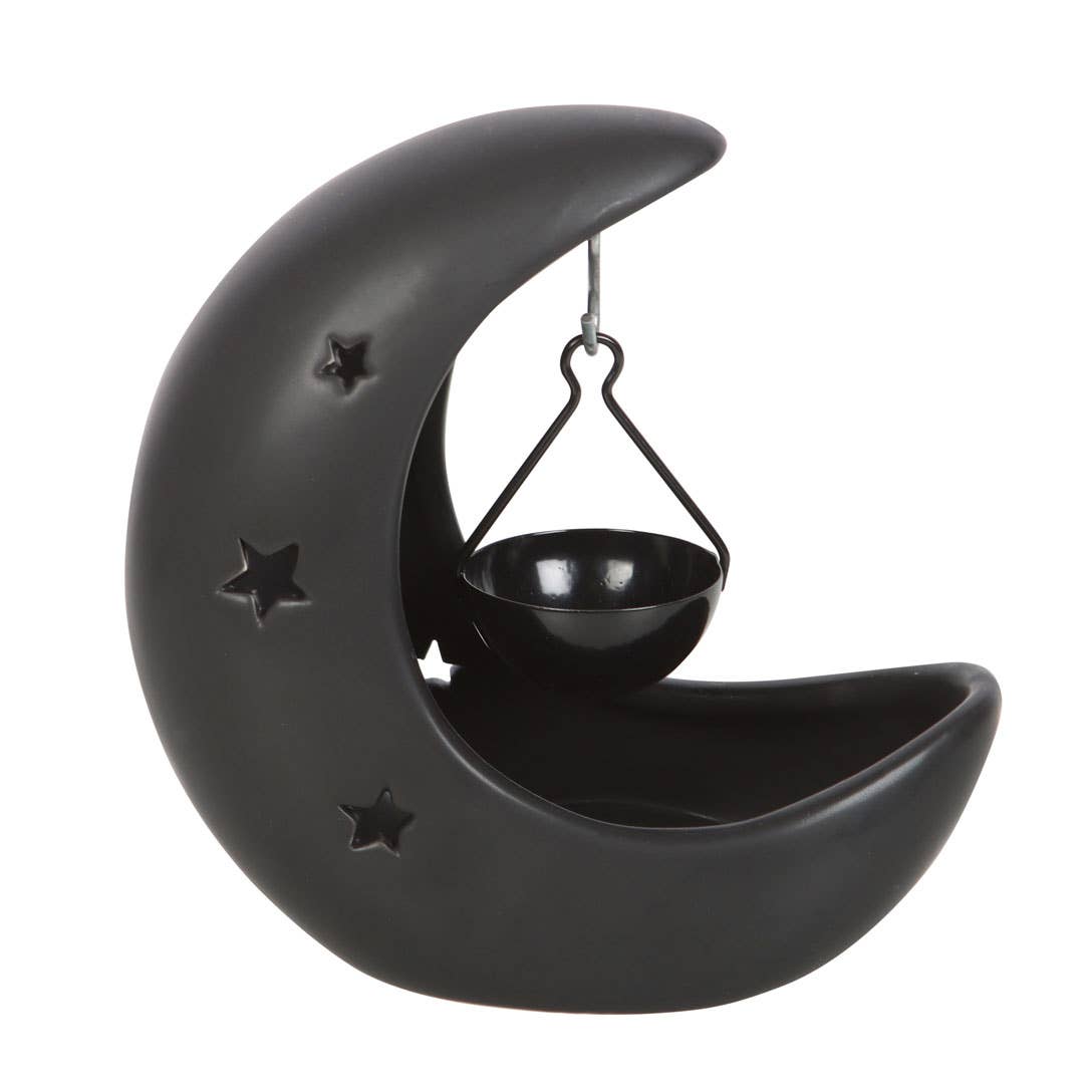 Black Crescent Moon Hanging Oil Burner from Hilltribe Ontario