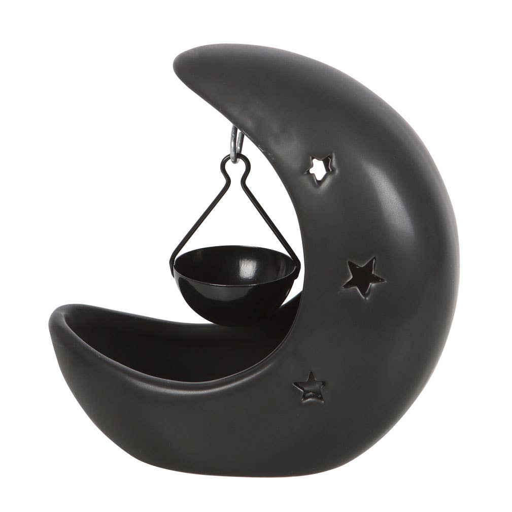 Black Crescent Moon Hanging Oil Burner from Hilltribe Ontario