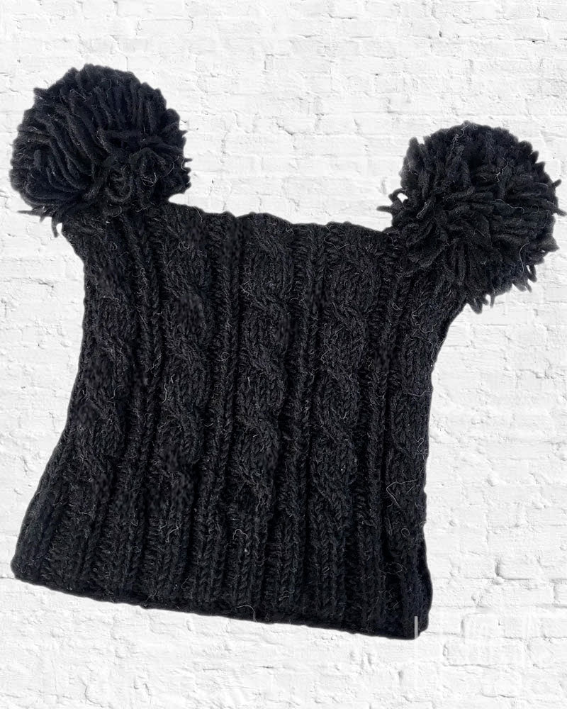 Black Heelah Double Pompom Hat from Hilltribe Ontario