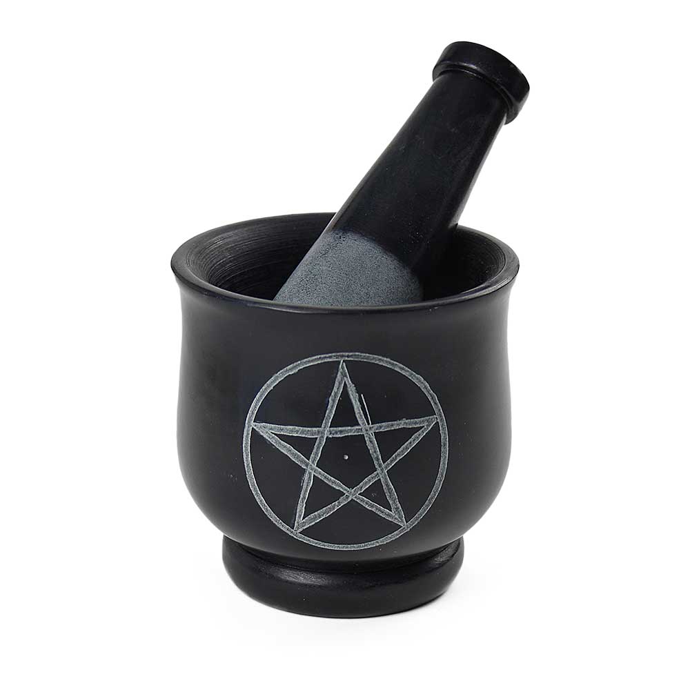 Black Soapstone Pentacle Mortar + Pestle from Hilltribe Ontario