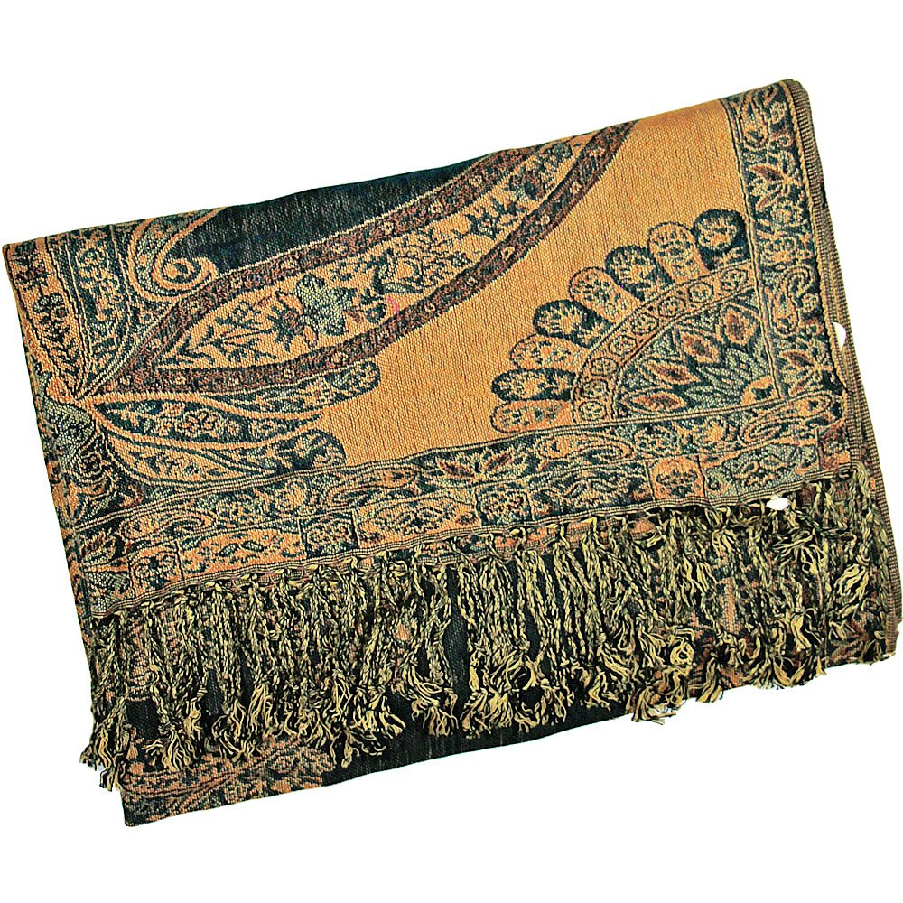 Green & Taupe Paisley Print Pashmina from Hilltribe Ontario