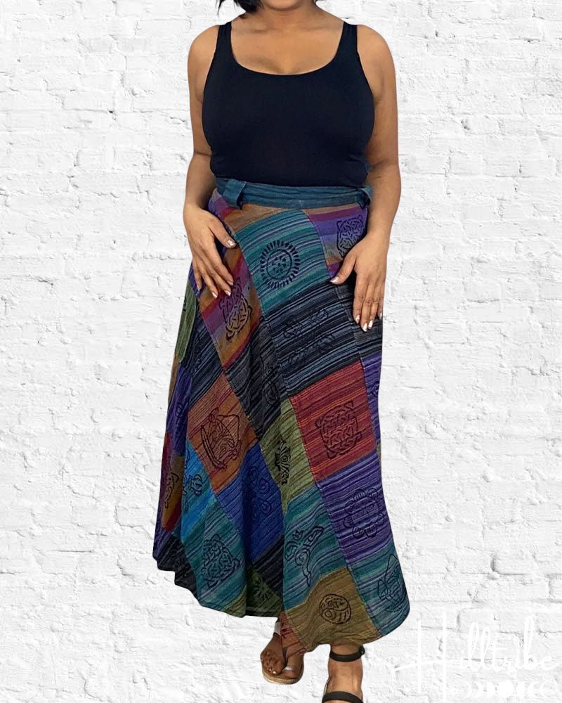 Patchouli Blue Patch Wrap Skirt from Hilltribe Ontario