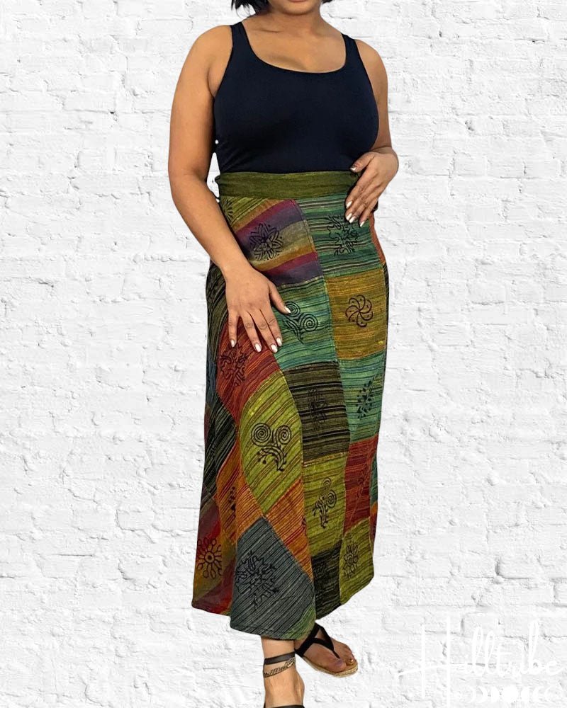 Patchouli Green Patch Wrap Skirt from Hilltribe Ontario