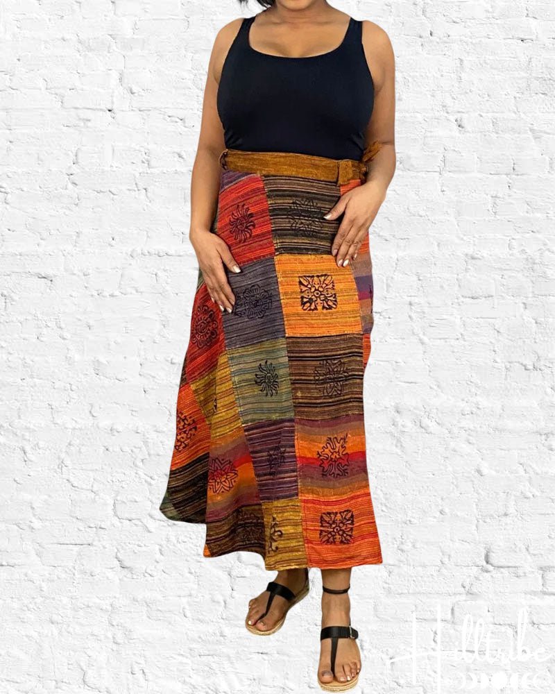 Patchouli Rust Patch Wrap Skirt from Hilltribe Ontario