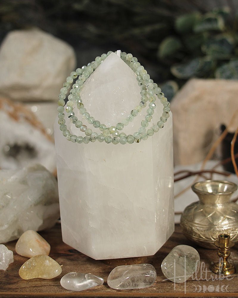 Prehnite Faceted Gemstone Power Bracelet 3 - 4mm from Hilltribe Ontario