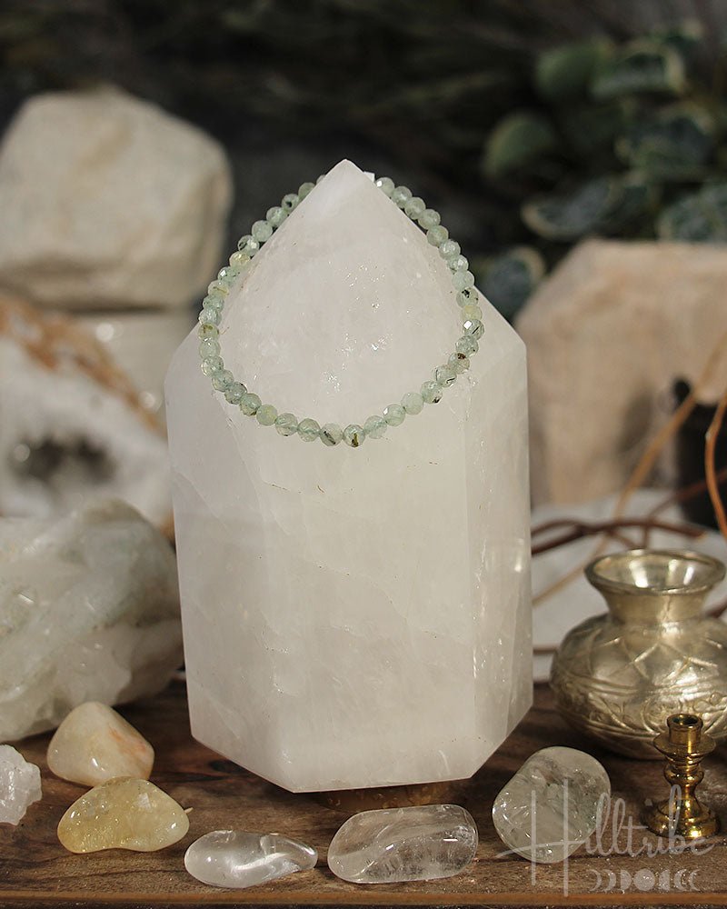 Prehnite Faceted Gemstone Power Bracelet 3 - 4mm from Hilltribe Ontario