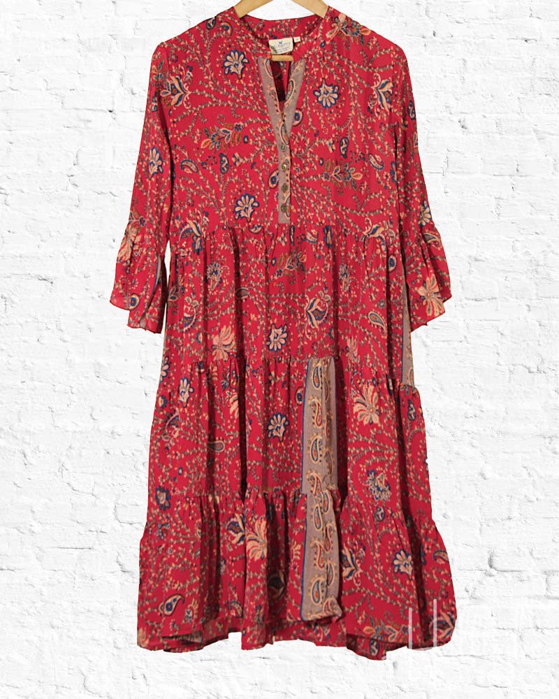 Red Paisley New Sari Boho Dress from Hilltribe Ontario