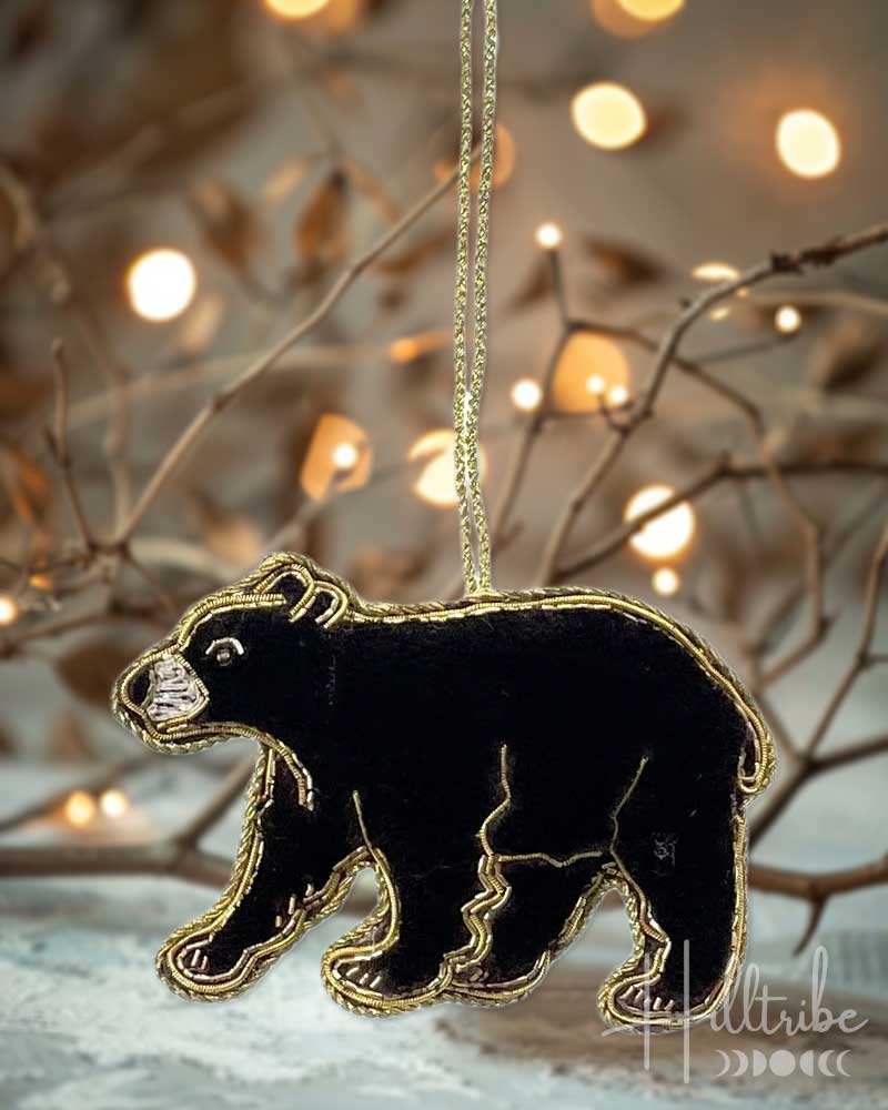 Zari Embroidered Black Bear Ornament from Hilltribe Ontario