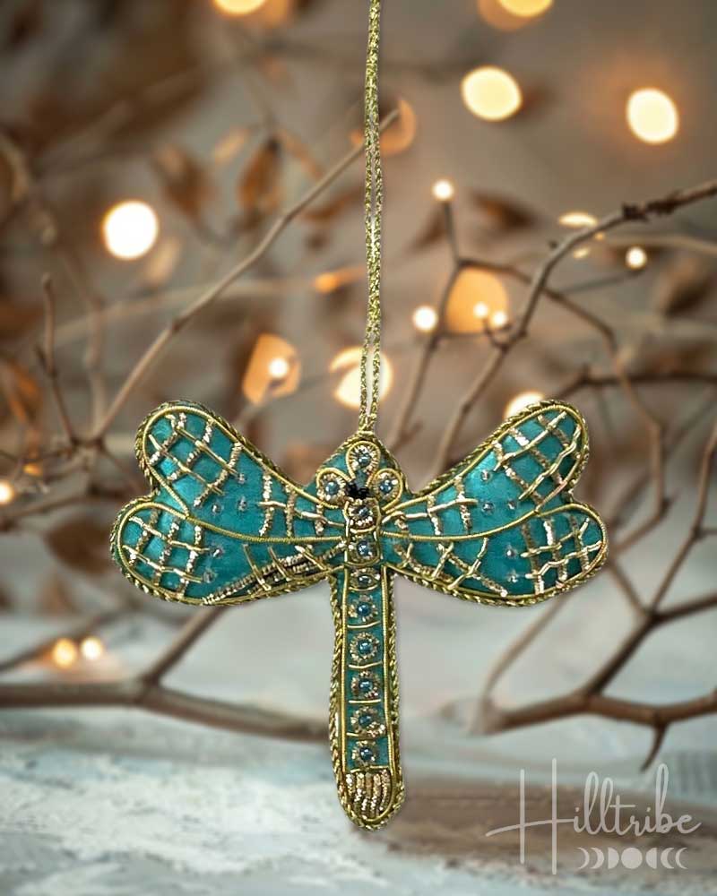 Zari Embroidered Dragonfly Ornament from Hilltribe Ontario