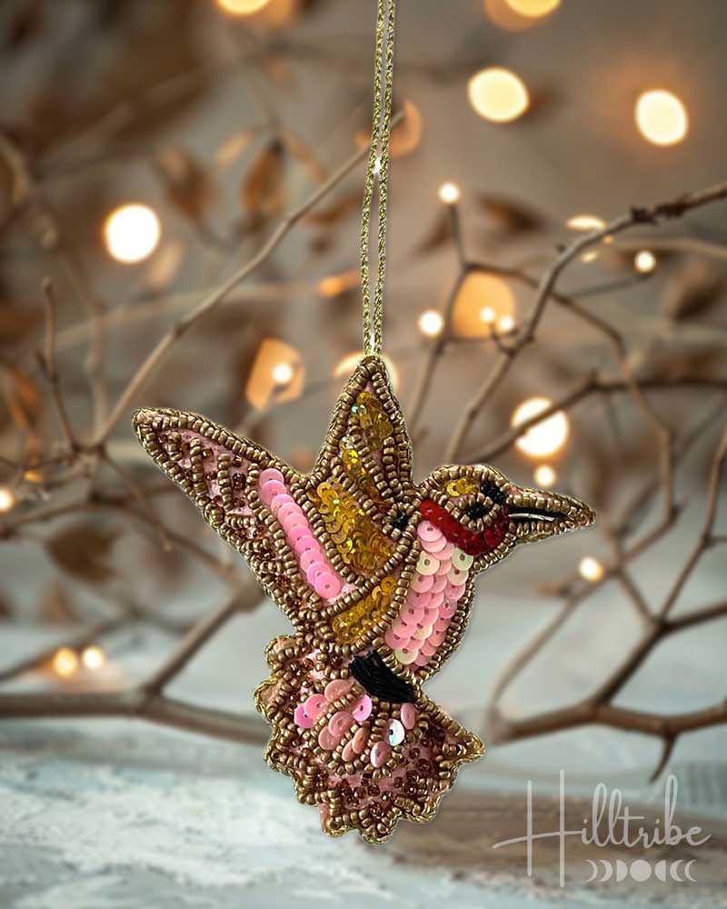 Zari Embroidered Hummingbird Ornament from Hilltribe Ontario