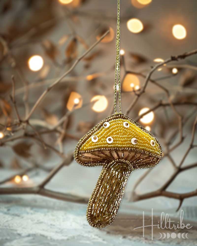 Zari Embroidered Mushroom Ornament from Hilltribe Ontario