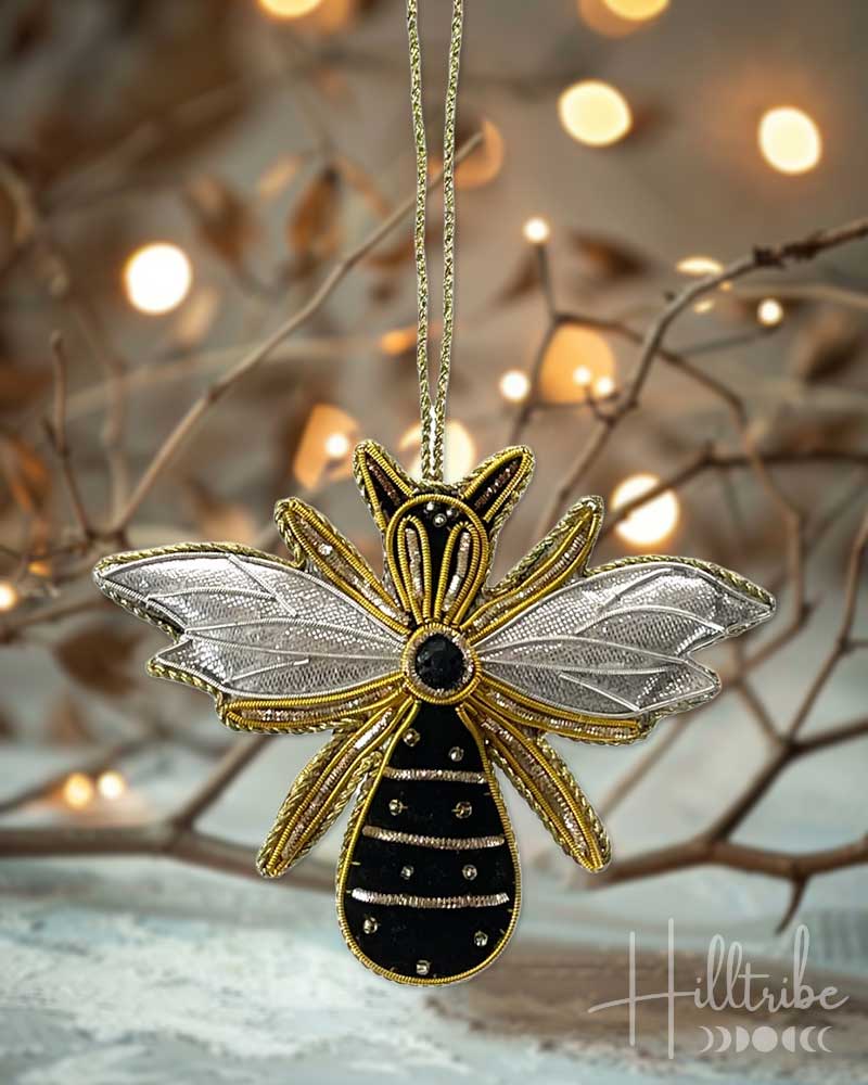 Zari Embroidered Queen Bee Ornament from Hilltribe Ontario