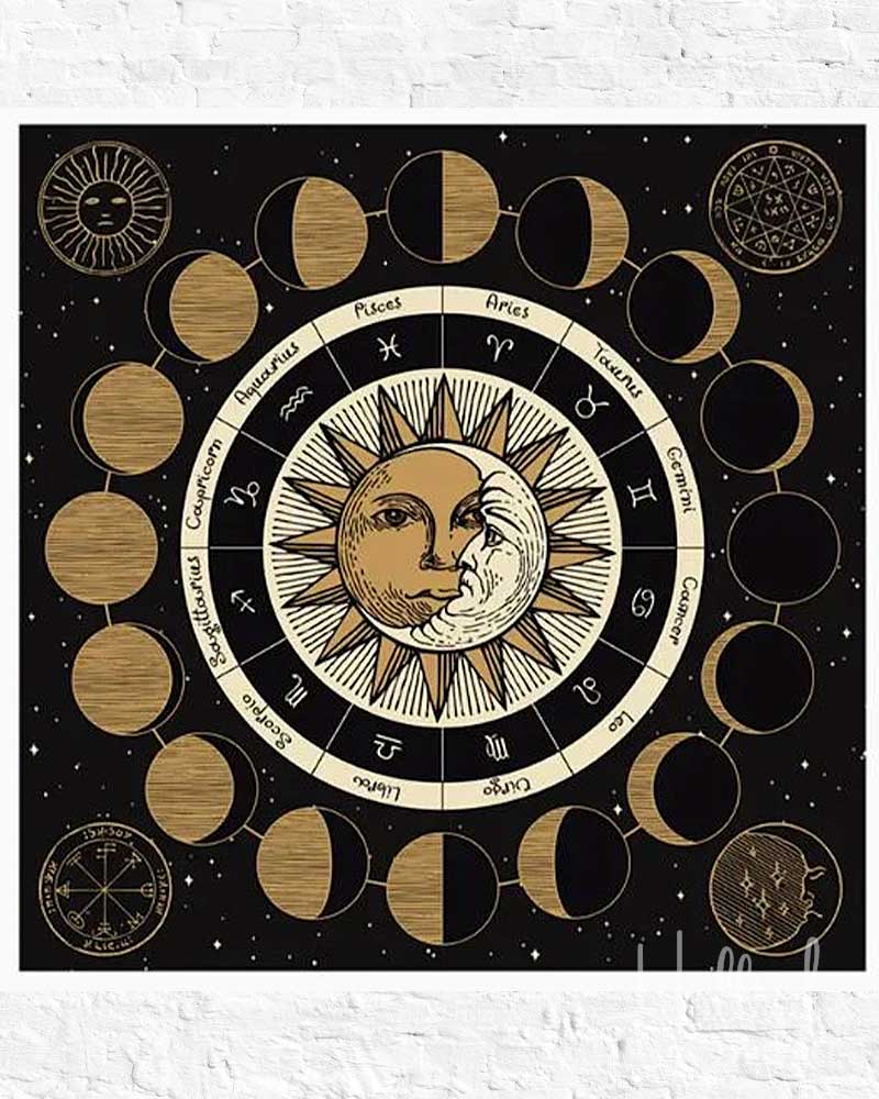 Zodiac Moon Phases Tarot/Oracle Cloth from Hilltribe Ontario