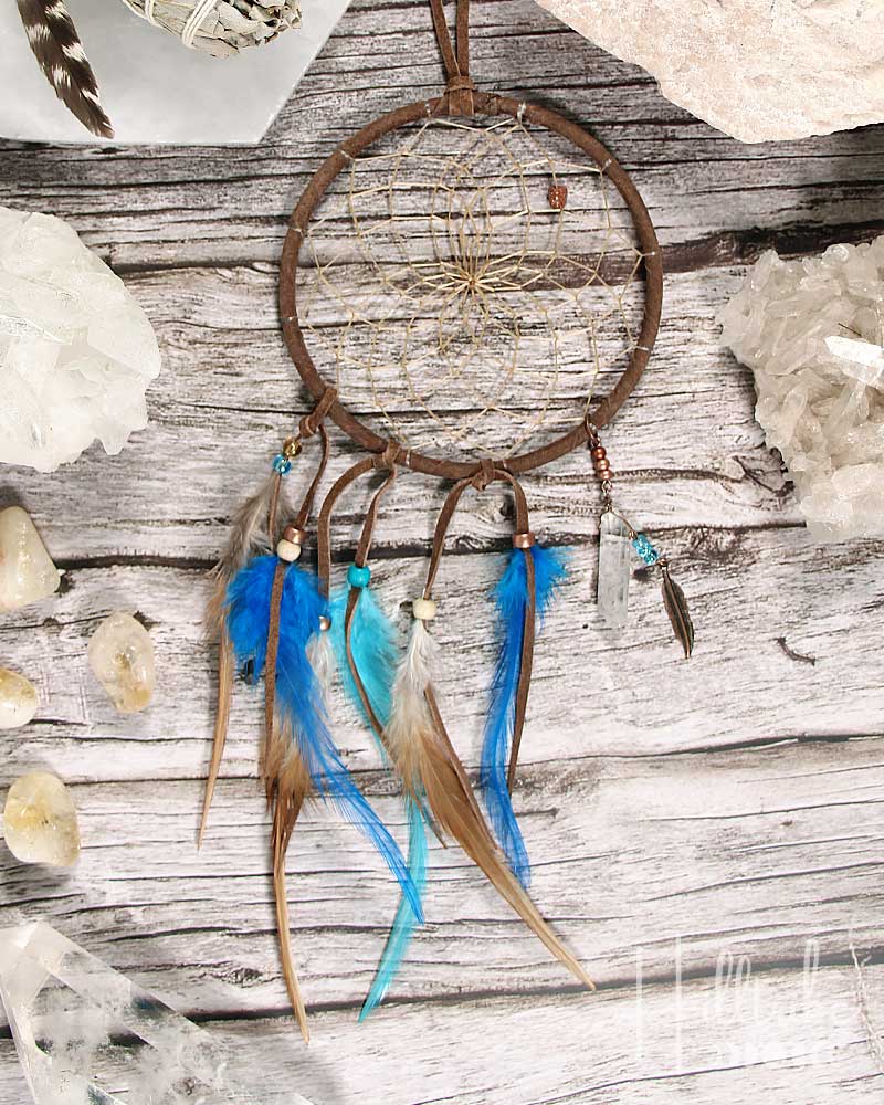 Brown & Turquoise Dream Catcher With Crystals 4