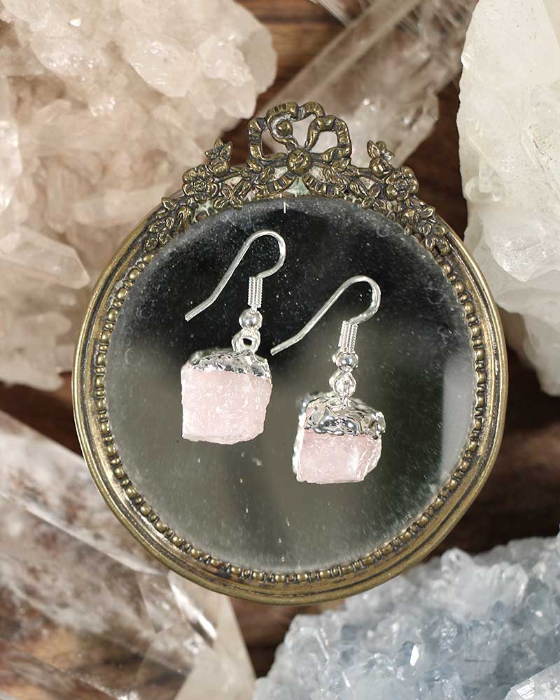 Raw rose quartz on sale earrings